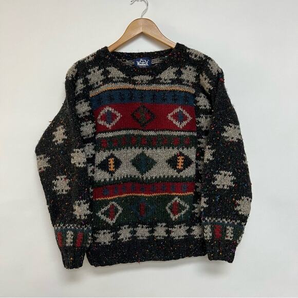 Woolrich Vintage Men's Sweater 100% Wool Speckle Knit Crewneck Black Gray Medium - Picture 8 of 8